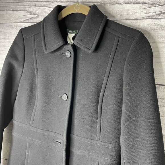 J. Crew Wool Blend Black 5 Button Coat women's size 2 PETITE FLAW - Picture 6 of 9
